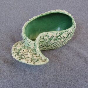 bonita ceramic arts studio vintage MCM green paisley shaped planter bowl (w2957)